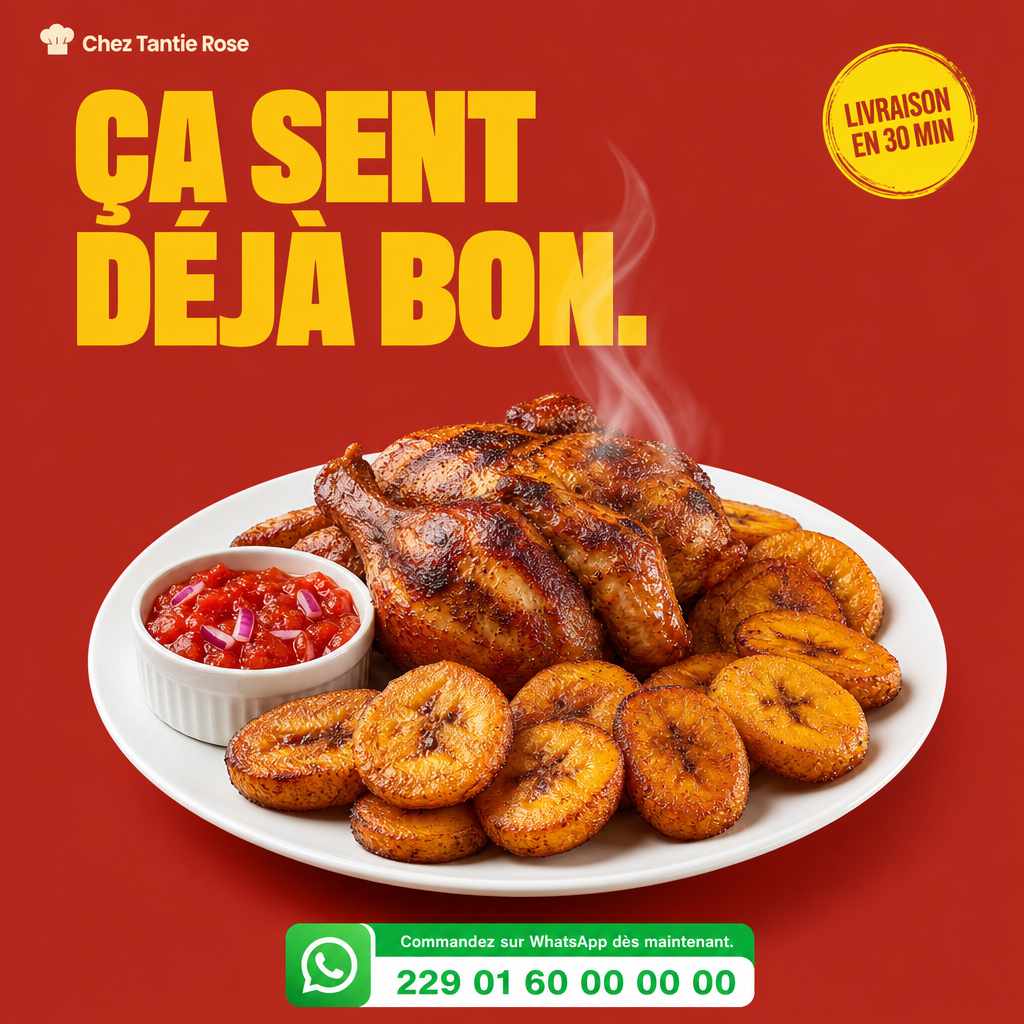 Publicité restauration générée par IA pour un plat de poulet braisé