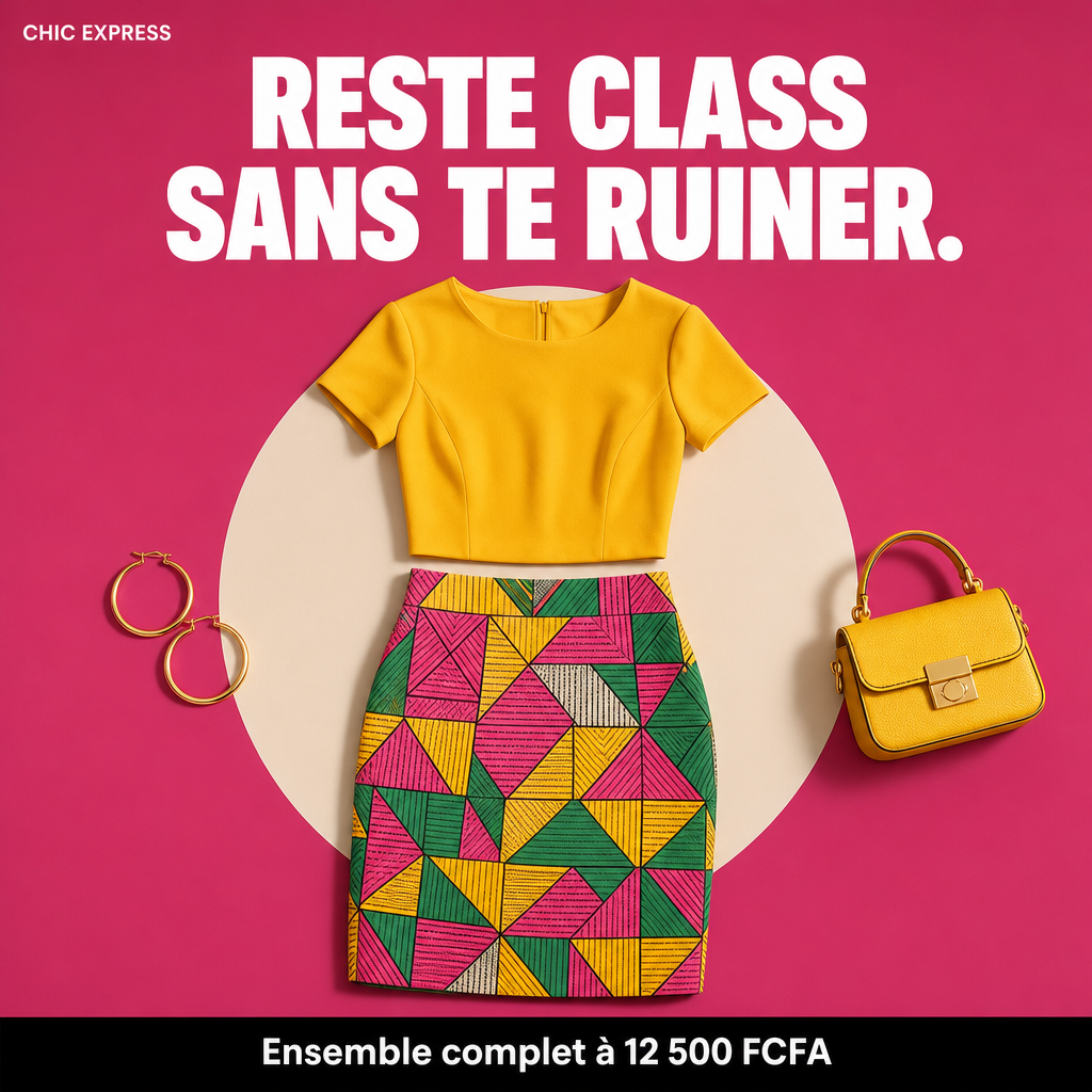 Publicité mode générée par IA pour un ensemble en tissu wax