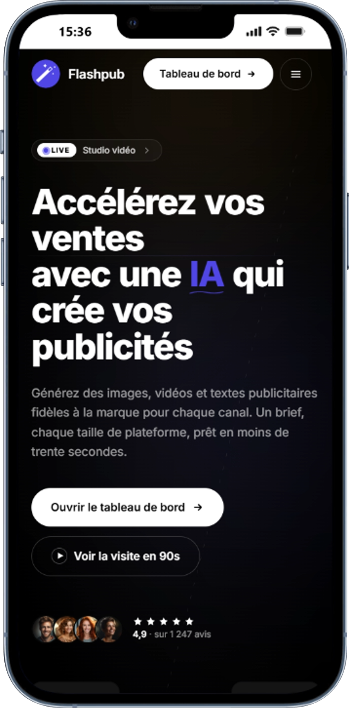 Flashpub AI — interface mobile